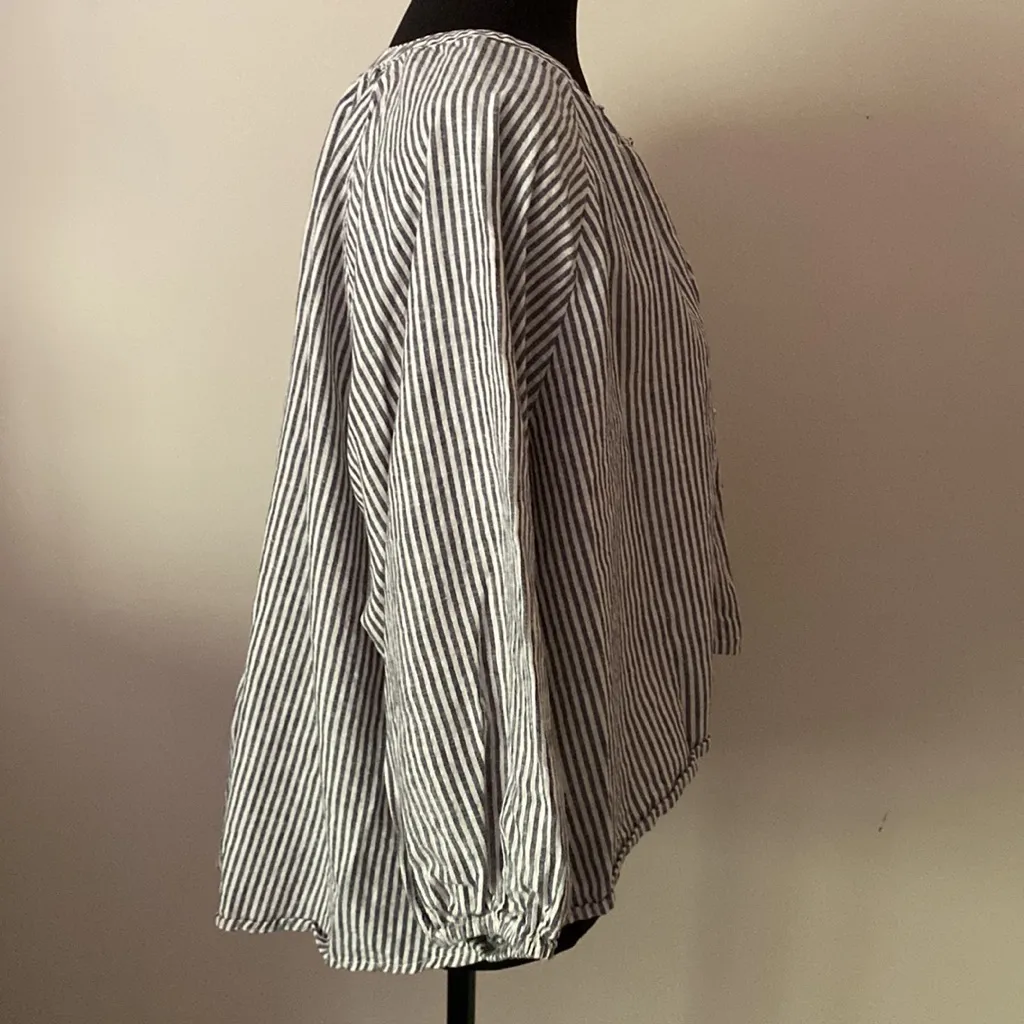 A new day linen blend long sleeve shirt top blouse striped ballon sleeves small - Image 4