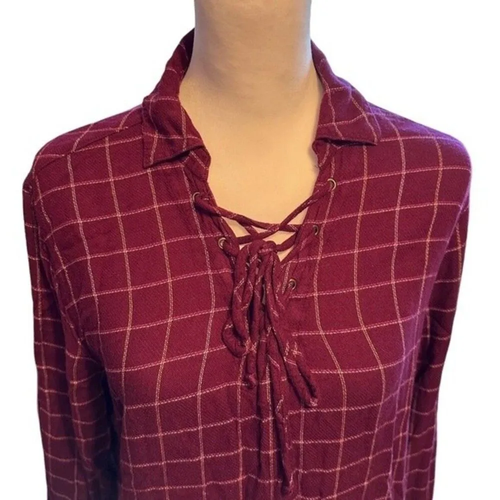 Harper  Lace Up Grid Print Blouse Sz L - Image 6