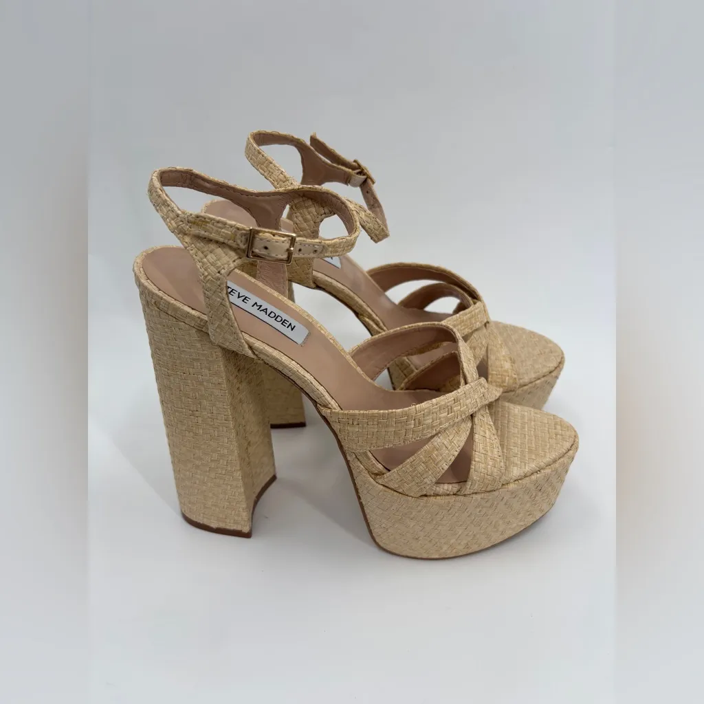 Steve Madden Quinlyn Raffia Platform Block Heel Women’s Sandals - Image 6