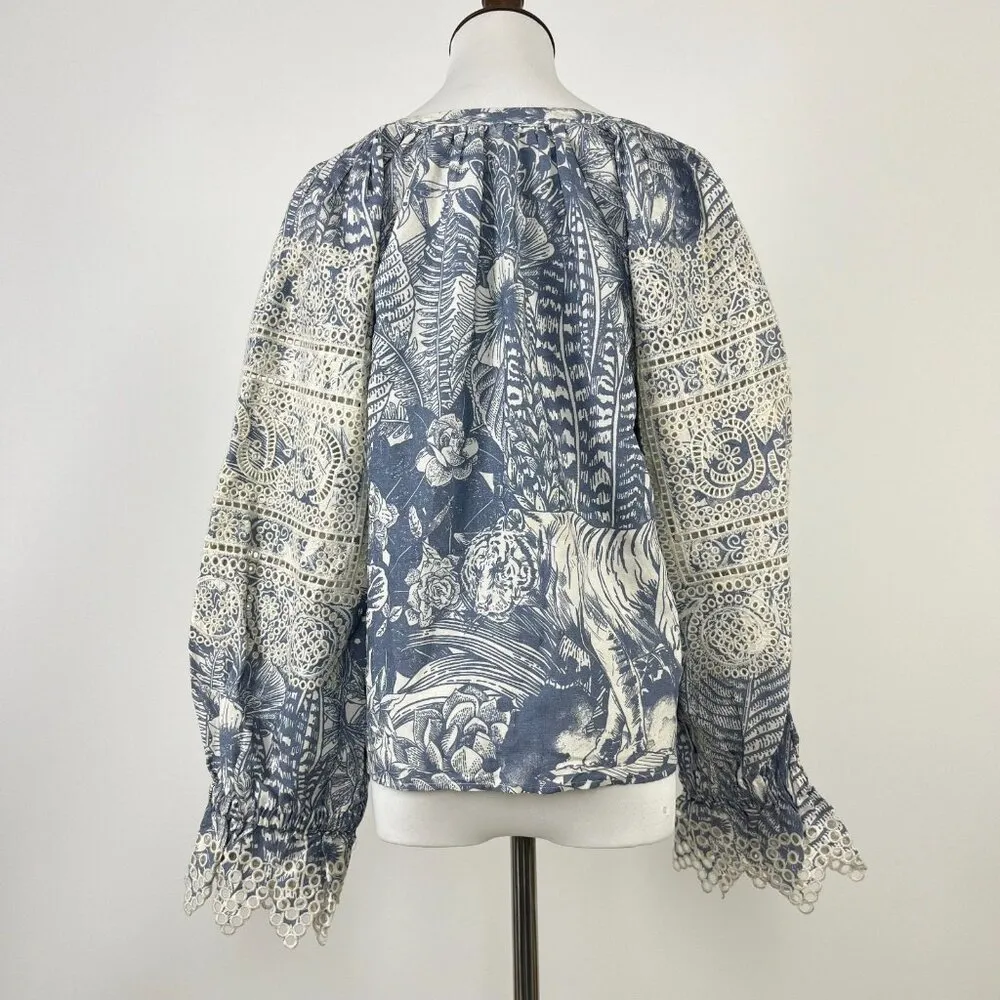 $455 NOWT See By Chloé Embroidery Floral Lace Top Blouse Size 40 Blue - Image 6