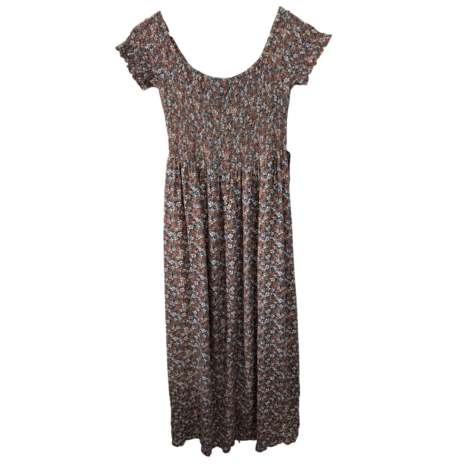 Sweet‎ Lemon Smocked Floral High Low Maxi Dress Women's Size L Brown Size L - Image 5