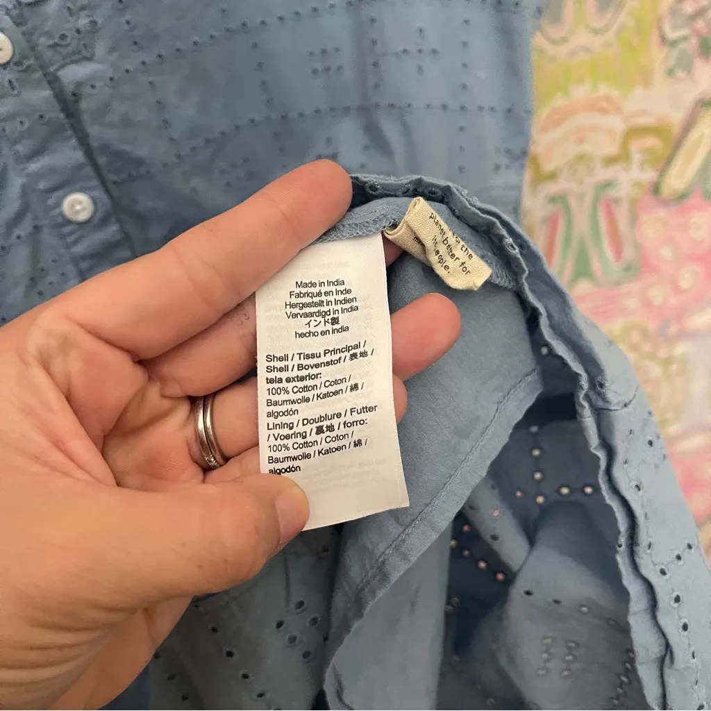 Madewell blue eyelet Button-Front V-Neck Mini Dress short sleeve tranquil lake - Image 4