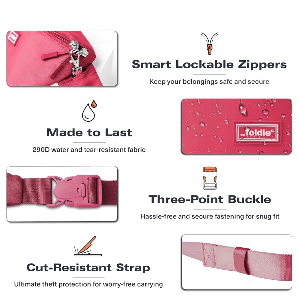 The Foldie Belt Bag Waist Fanny Pack PINK Nylon Crossbody Travel RFID NWT - Image 12
