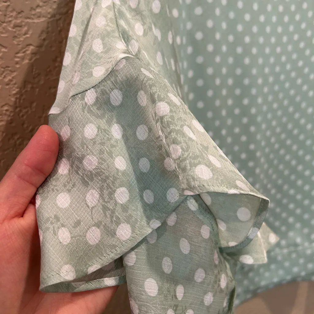 Zara Mint Green Polka Dot Jacquard Blouse with Ruffle Sleeves - Image 8