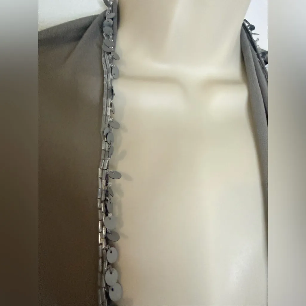 Cejon Sequence Trim Sheer Evening Wrap Scarf In Gray - Image 2