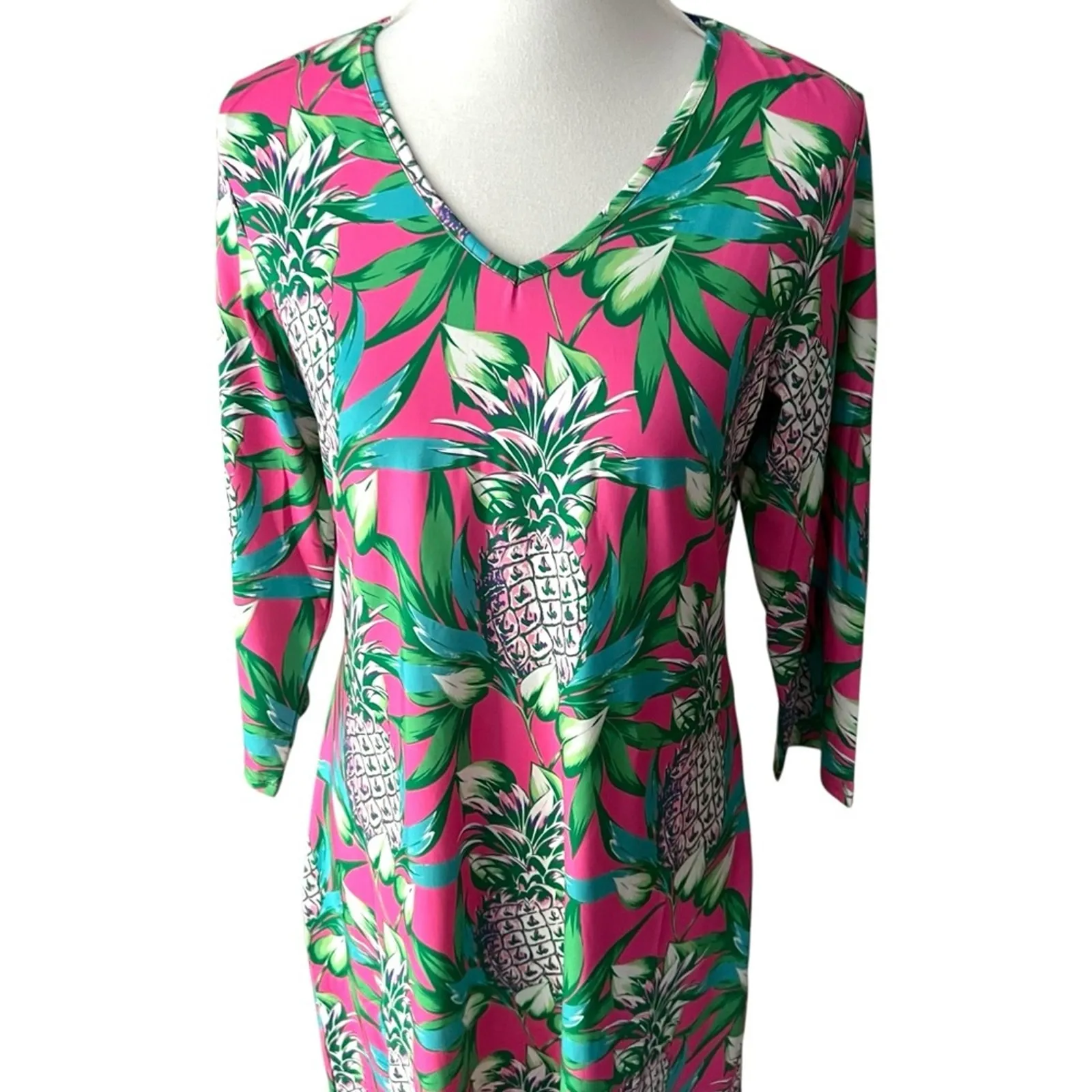 Banana Boat Dress Large Tropical Pineapple Sun Protect UPF 50 Resort Boho Cruise - Image 6