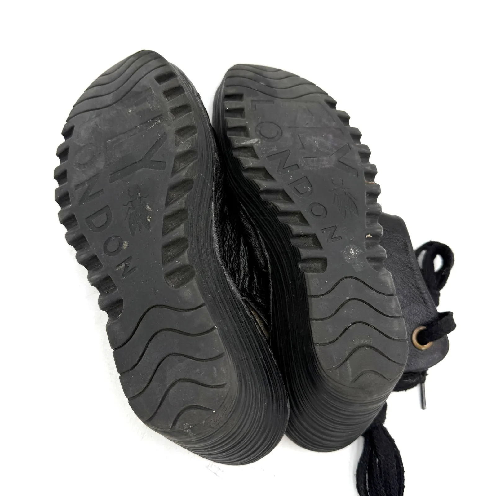 Fly London Black Leather Yema Peep Toe Wedge Heels Size 39 / 8.5-9 - Image 8