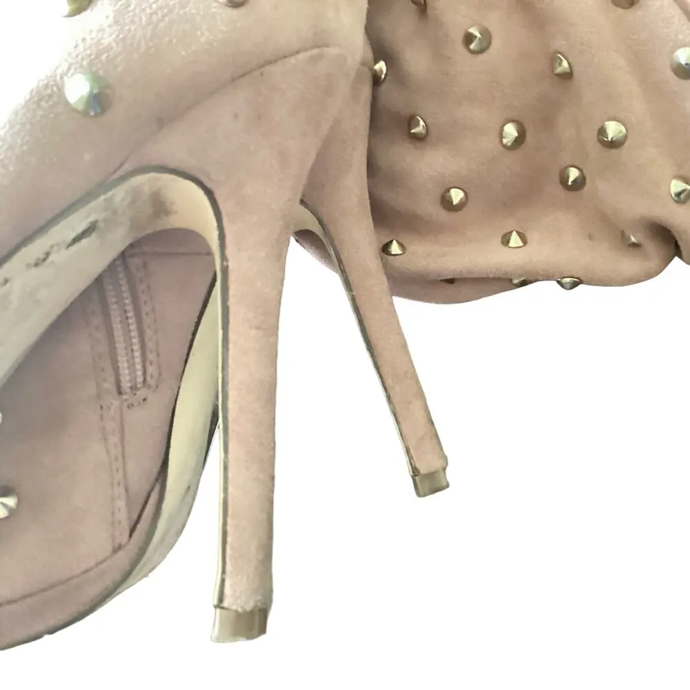 Liliana Vegan Suede Over the Knee Golden Tacks Peep Toe Boots - Image 7