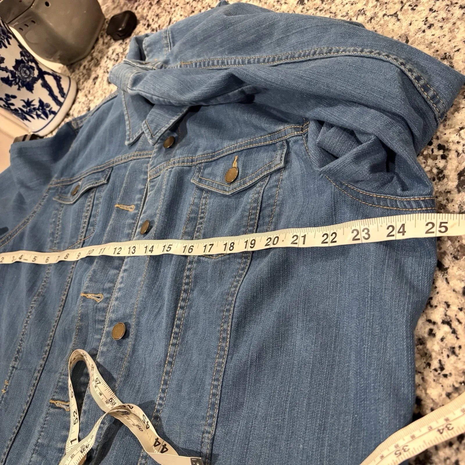 Blue Denim Jacket Button Front Chest Pockets Lightweight Classic Cotton Blend Size 1X - Image 12