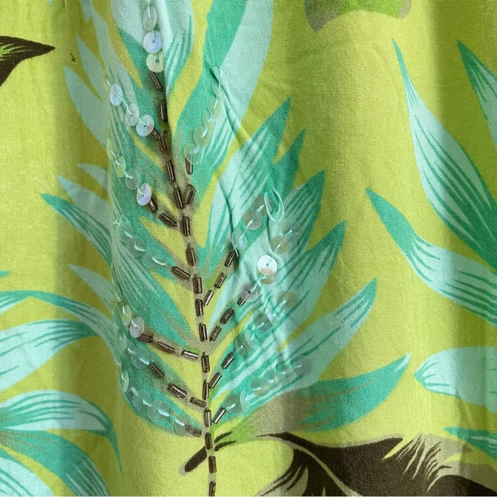 Soft Surroundings Boho Coin Trim Pants Tropical Print Wide Leg M Embellished Hem - Image 9