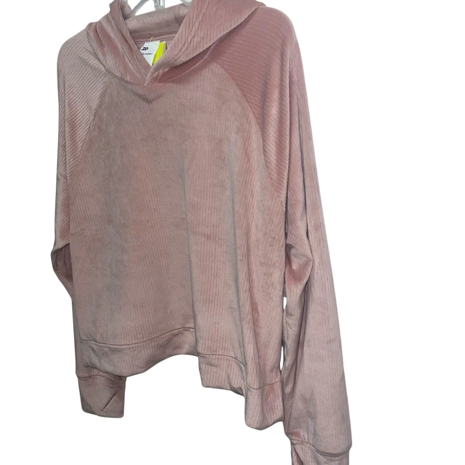 All In Motion Velour Rib Hoodie Large Pink Long Sleeve Soft Stretch Pullover NWT - Image 2