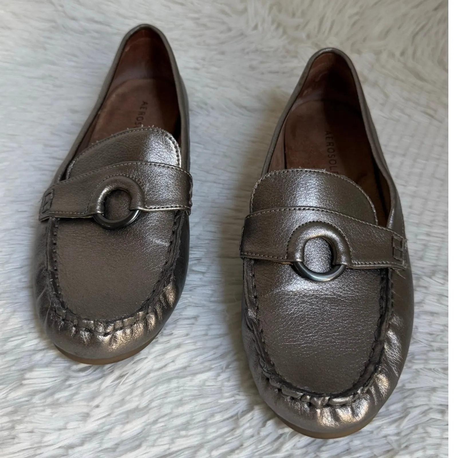 Aerosoles Women's Metallic Bronze Leather Driving Loafers Classic  Versatile 6.5 - Image 6