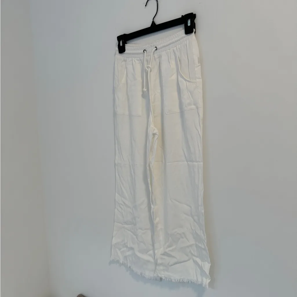 White Wide-Leg Pants with Drawstring - Image 2