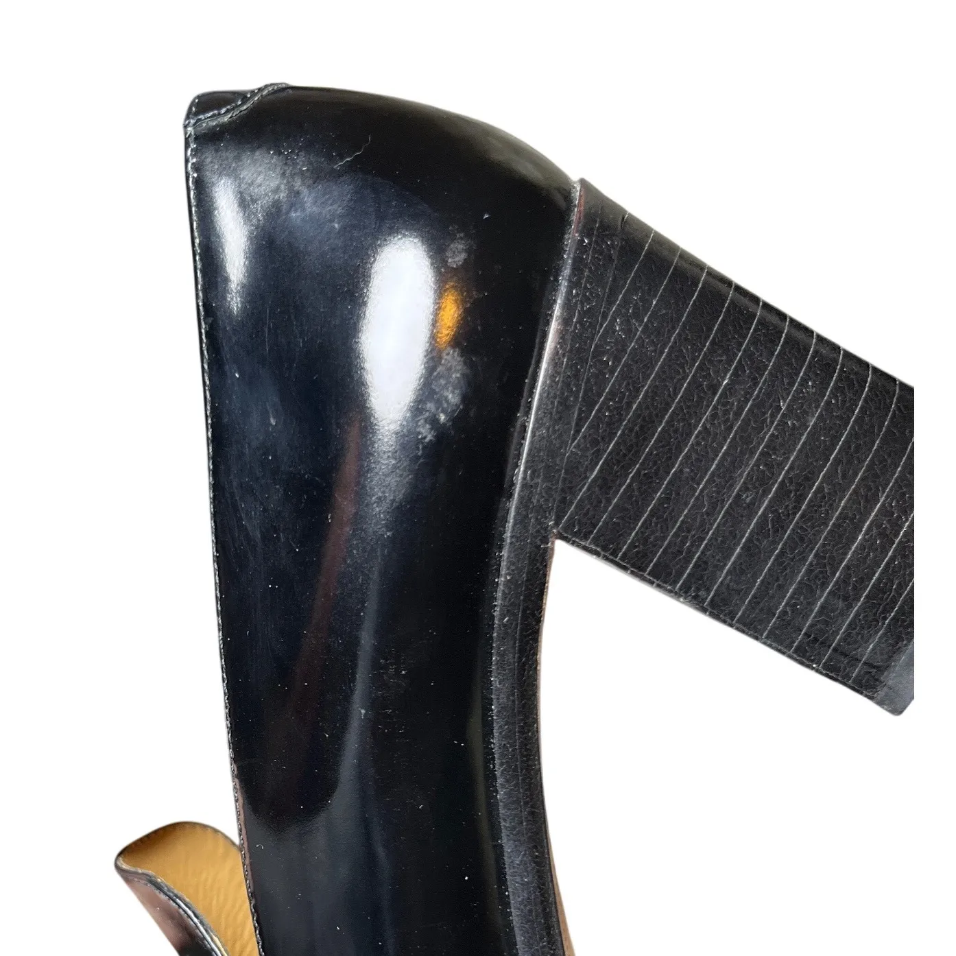 Franco Sarto Black Leather High Vamp Loafer Heels‎ Women's 8.5M Made in Brazil - Image 8