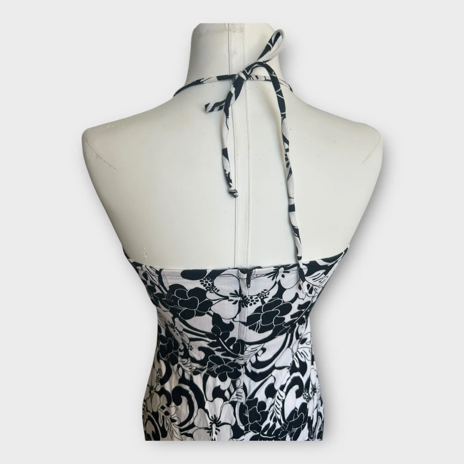 Vintage Y2K Byer Too! Hawaiin Print Halter Mini Dress Black & White 13 Beachy Size undefined - Image 6