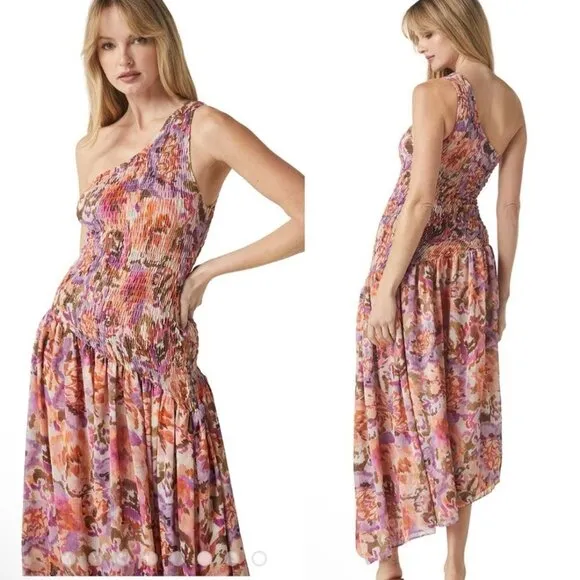 MISA Los Angeles Lydia Smocked One Shoulder Asymmetric Midi Dress NWT S $485 - Image 2