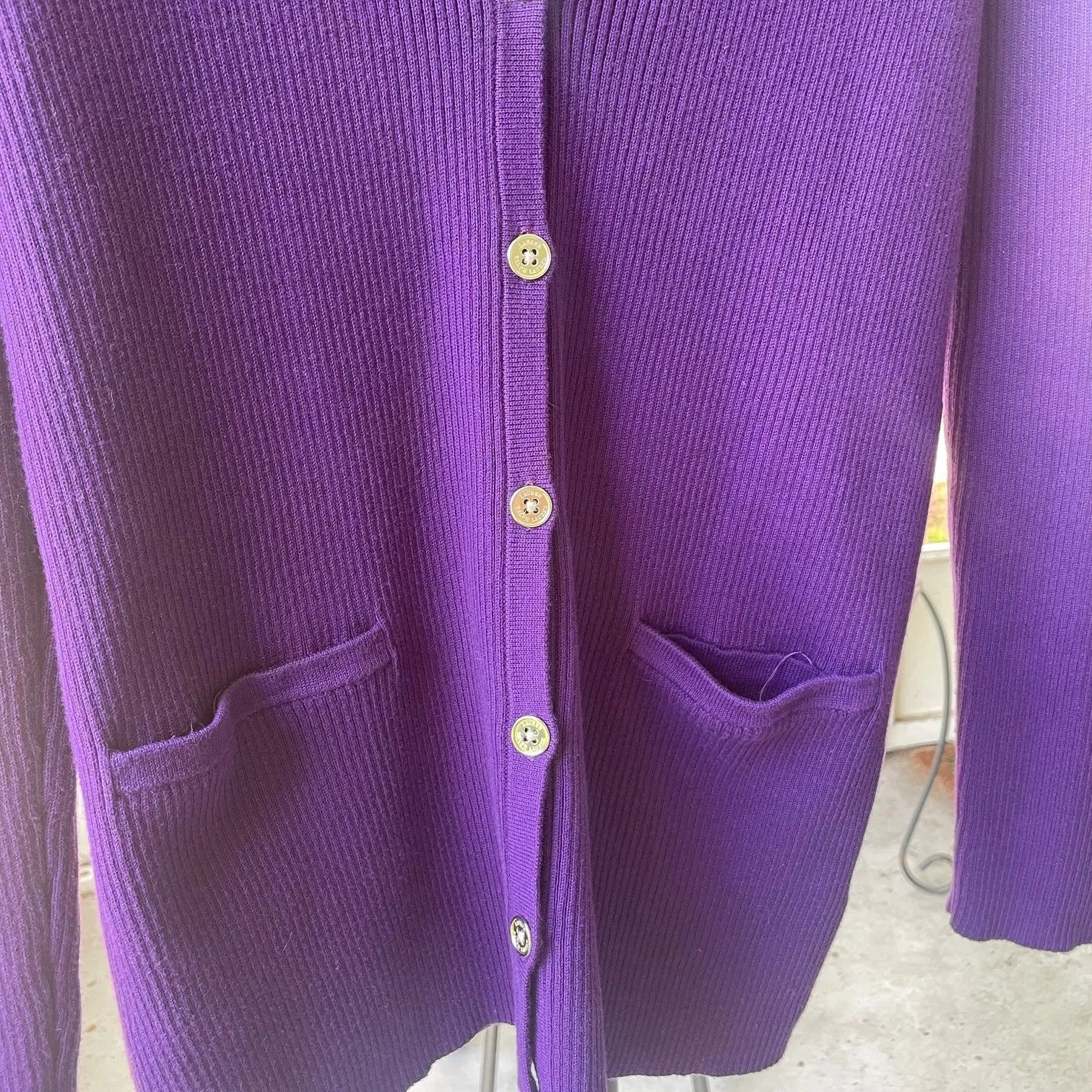 Lauren Ralph SZ LARGE  Purple & Black Cardigan Old Money Luxe - Image 9
