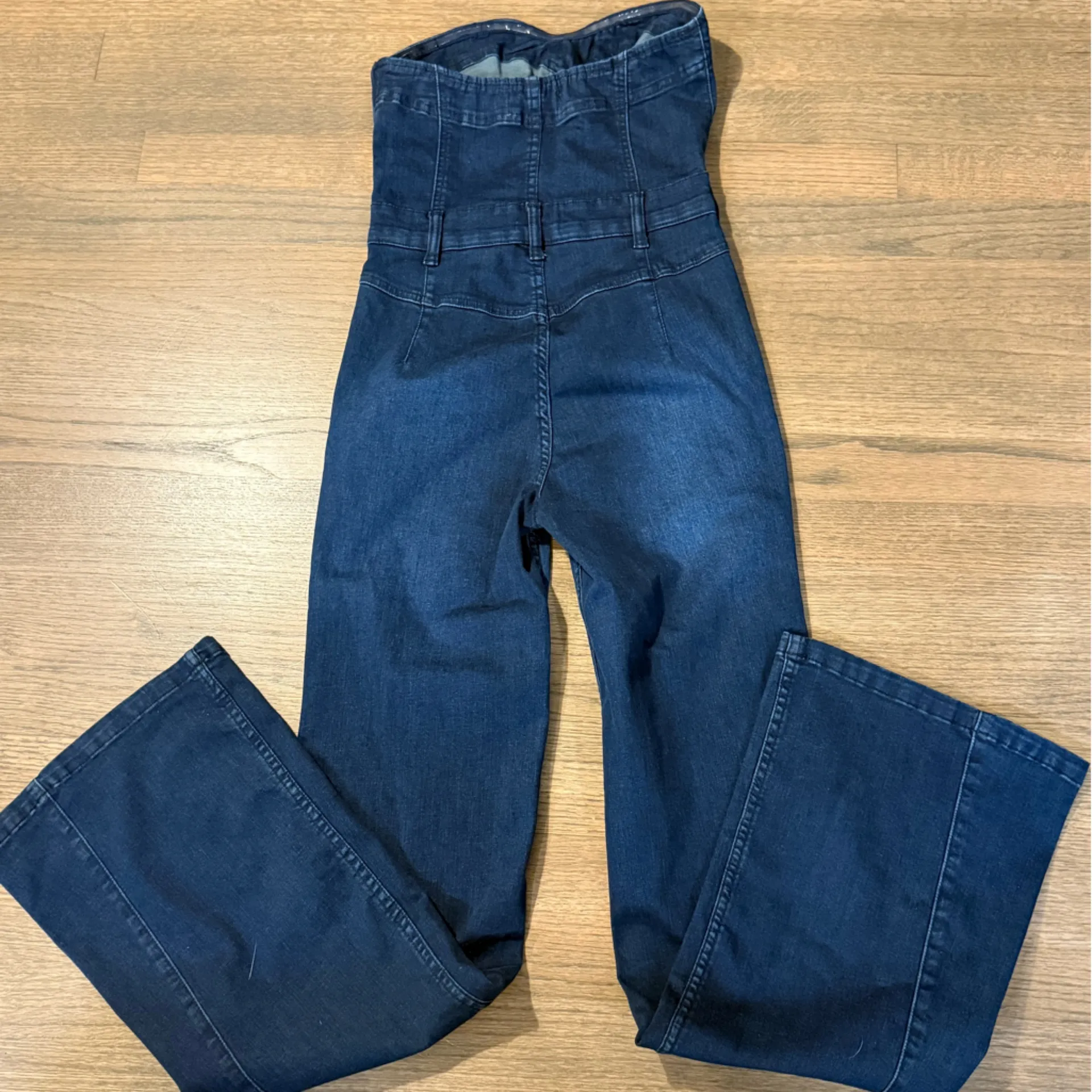 Free People Beckett Denim Strapless  Jumpsuit in the Color Midnight- Size 26 - Image 11