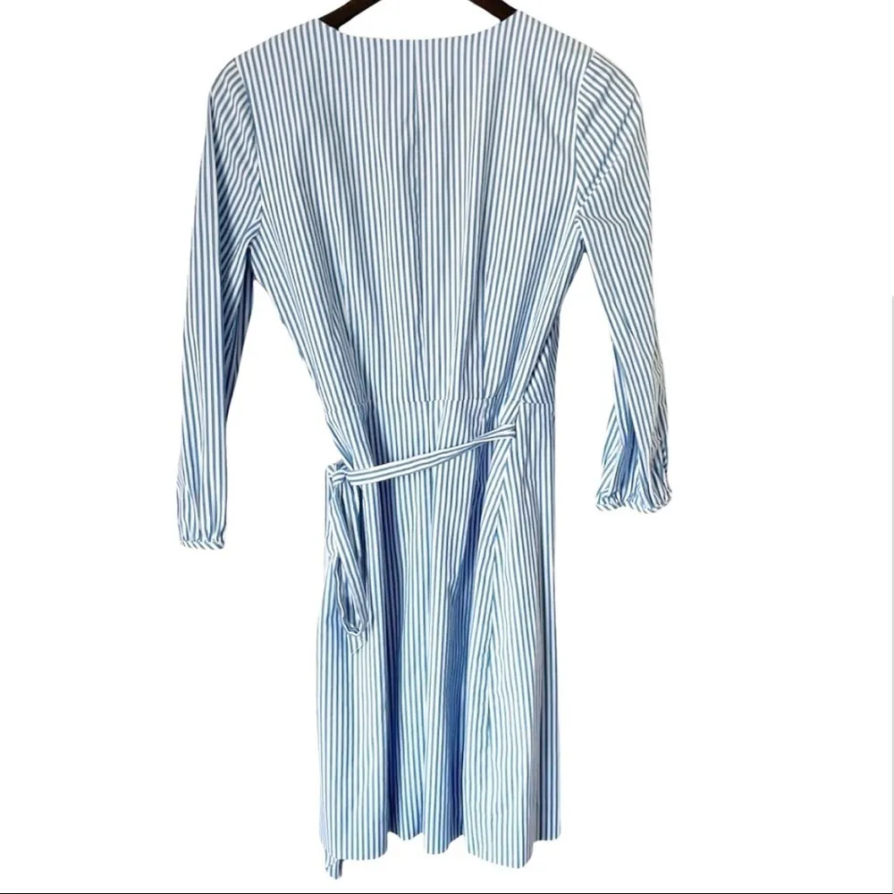 J. CREW Poplin Wrap Striped Long Sleeve Dress SZ 0 - Image 5