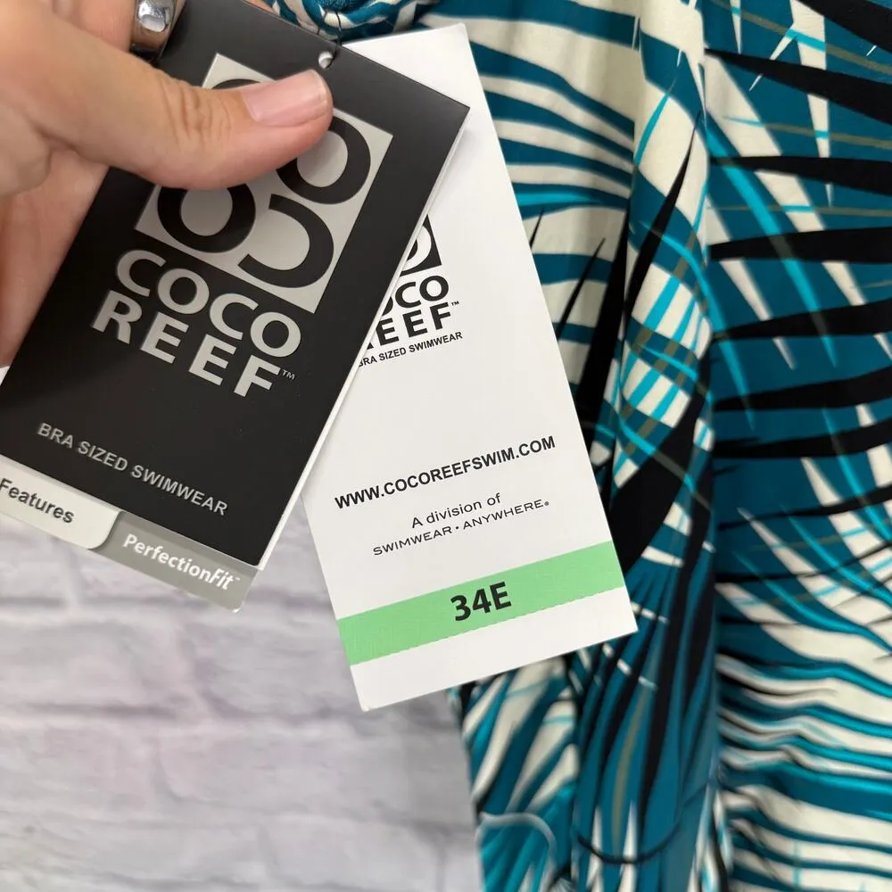 Coco Reef V-Neck Tankini Swim Top Bra Size 34E Endless Summer Palm Turquoise New - Image 5