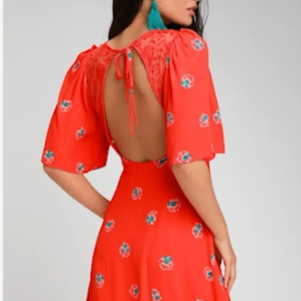 Free People Red Backless Dress with Floral Accents A0151 - Image 3