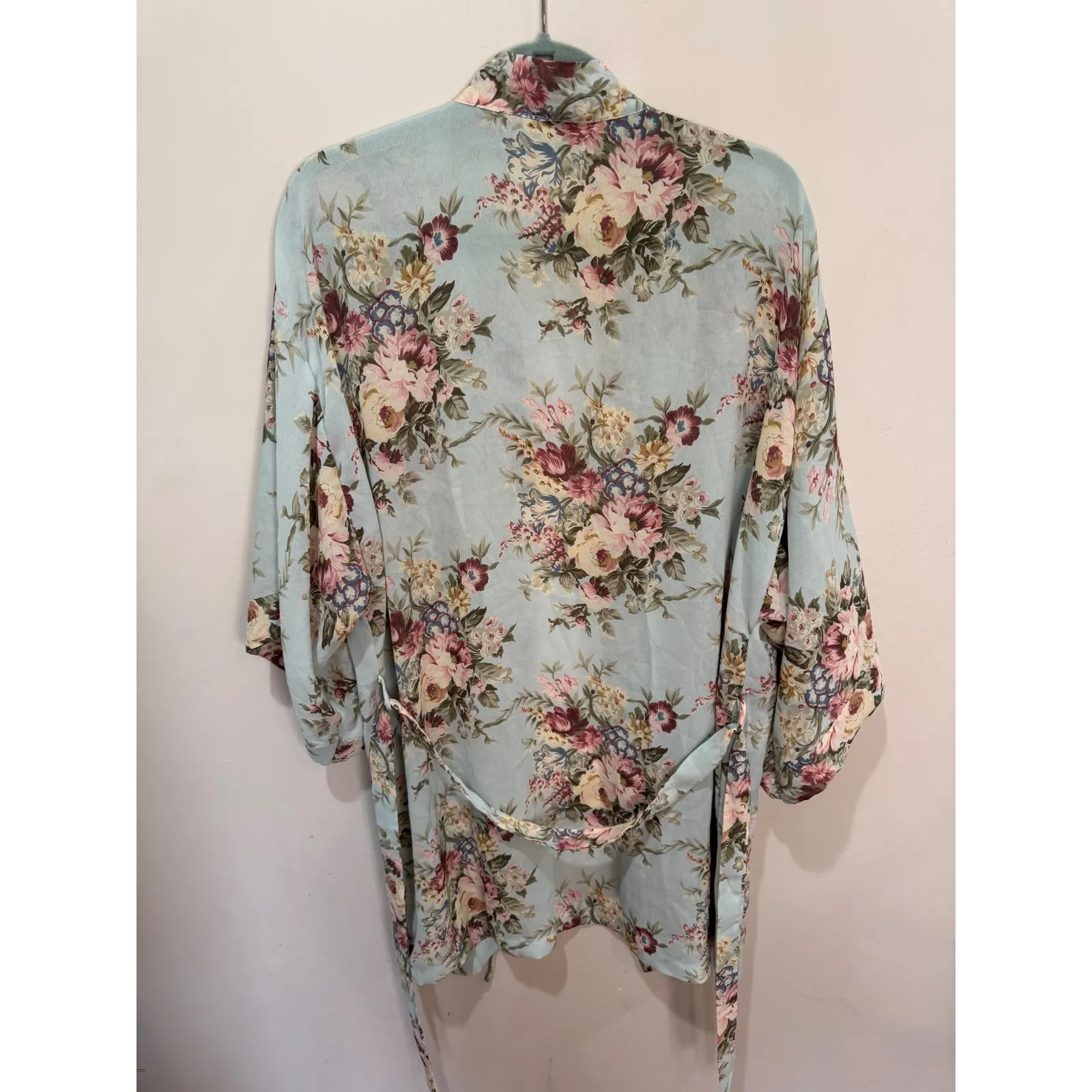 Victorias Secret Gold Label Women Light Blue Floral Kimono Robe Loungewear Large - Image 4