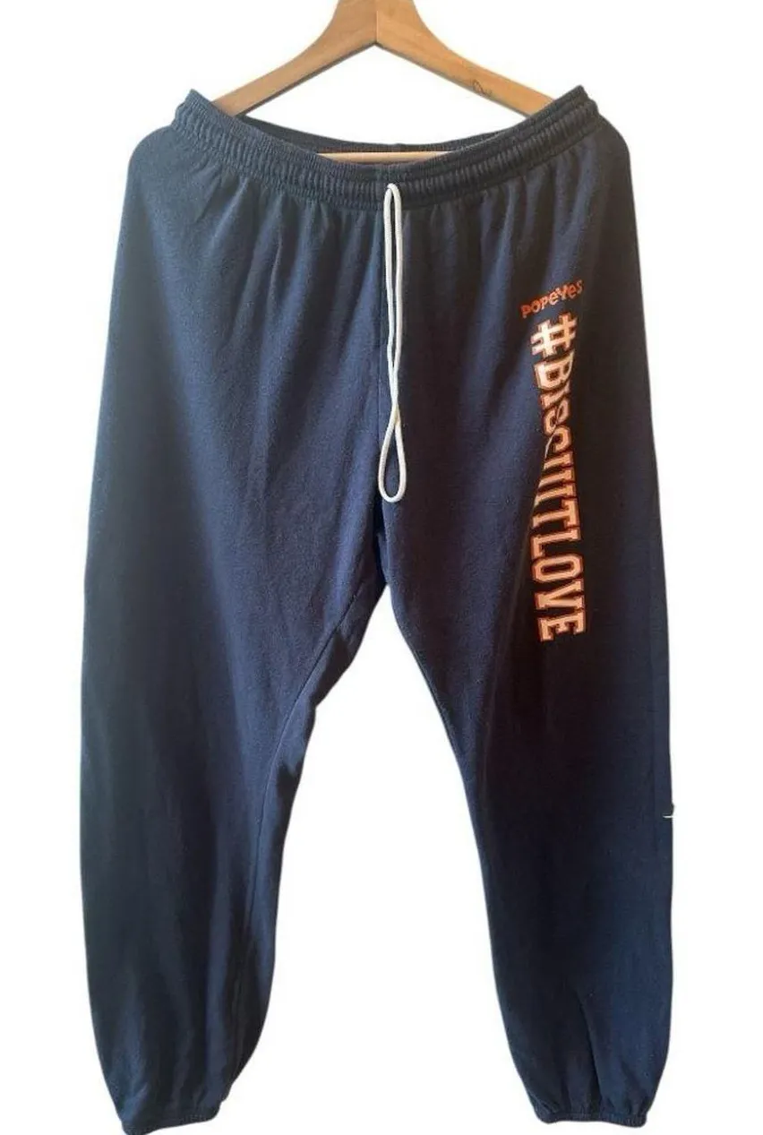 Popeyes Blue Sweatpants Medium Navy BiscuitLove oversized baggy comfy athleisure - Image 1