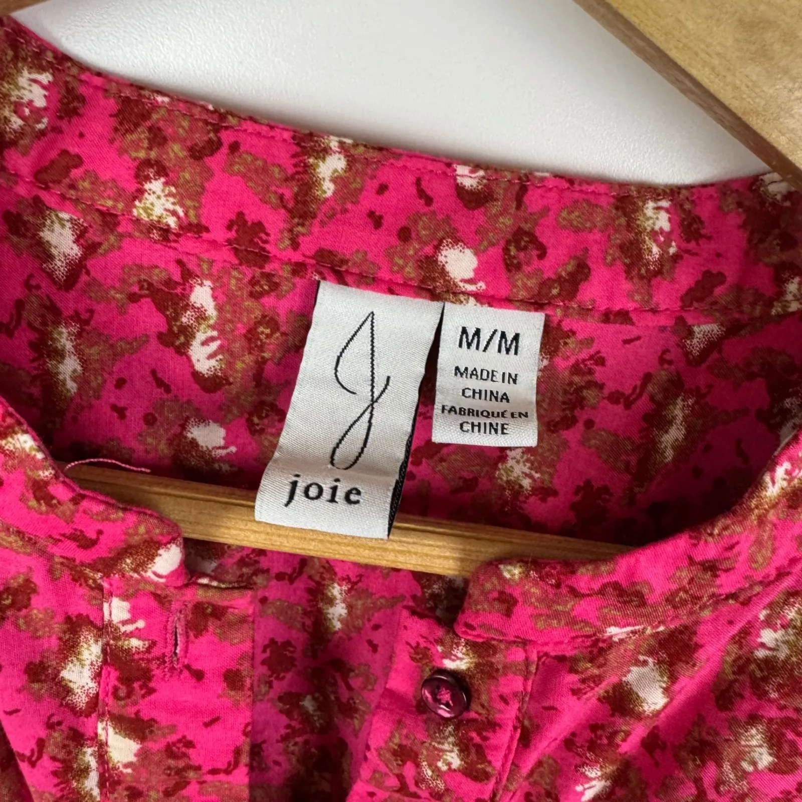 Joie Floral Ruffle Trim‎ Button Down Peasant Top Sz Medium Pink Long Sleeve Boho - Image 5