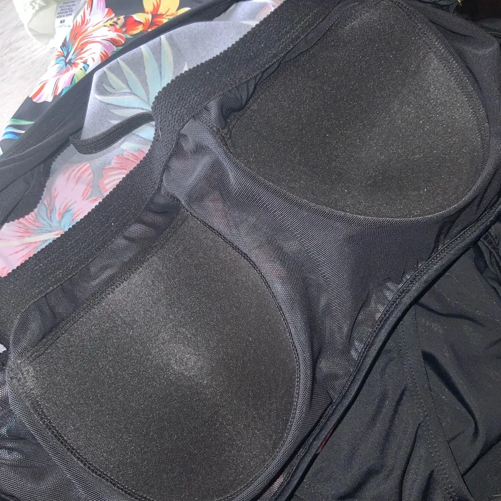 Inches Away Black With Multicolor Tropical Floral Print Swim Dress Size 12 - Image 8