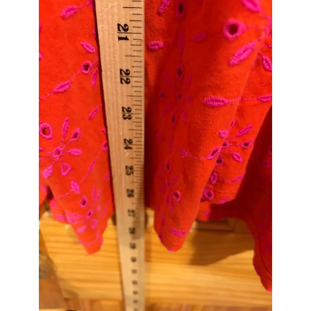 J Jill Orange Pink Embroidered Tunic Top Cotton Boho Long Sleeve Size L Petite - Image 6