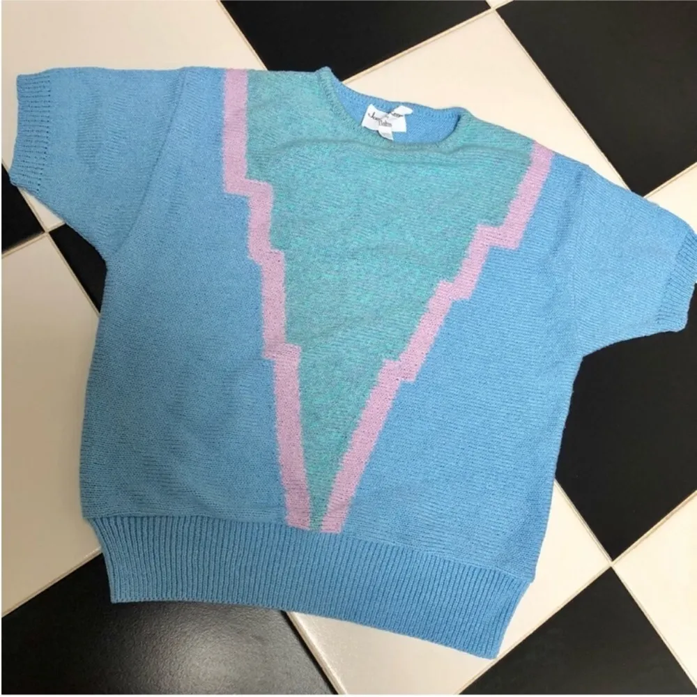 Vintage 70s  by Dalton Chevron Baby Blue Short Sleeve Sweater Vest L - Image 5