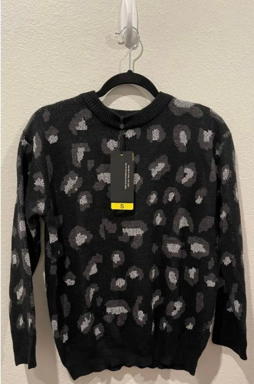 Kendall + Kylie  Black Silver Cheetah Print Knit Sweater - Image 3
