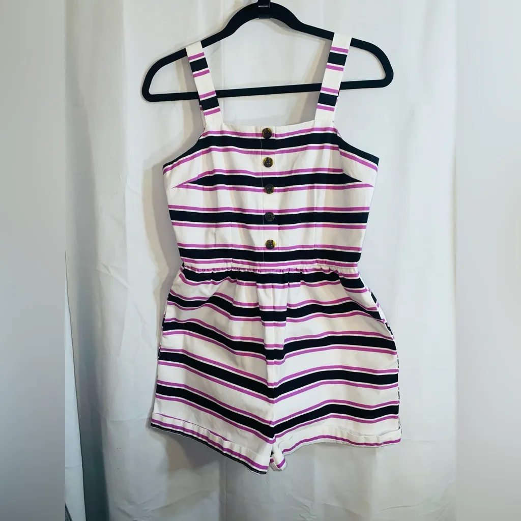 The Who What Wear Sleeveless Striped Button Front Romper in Extra Small - Image 2