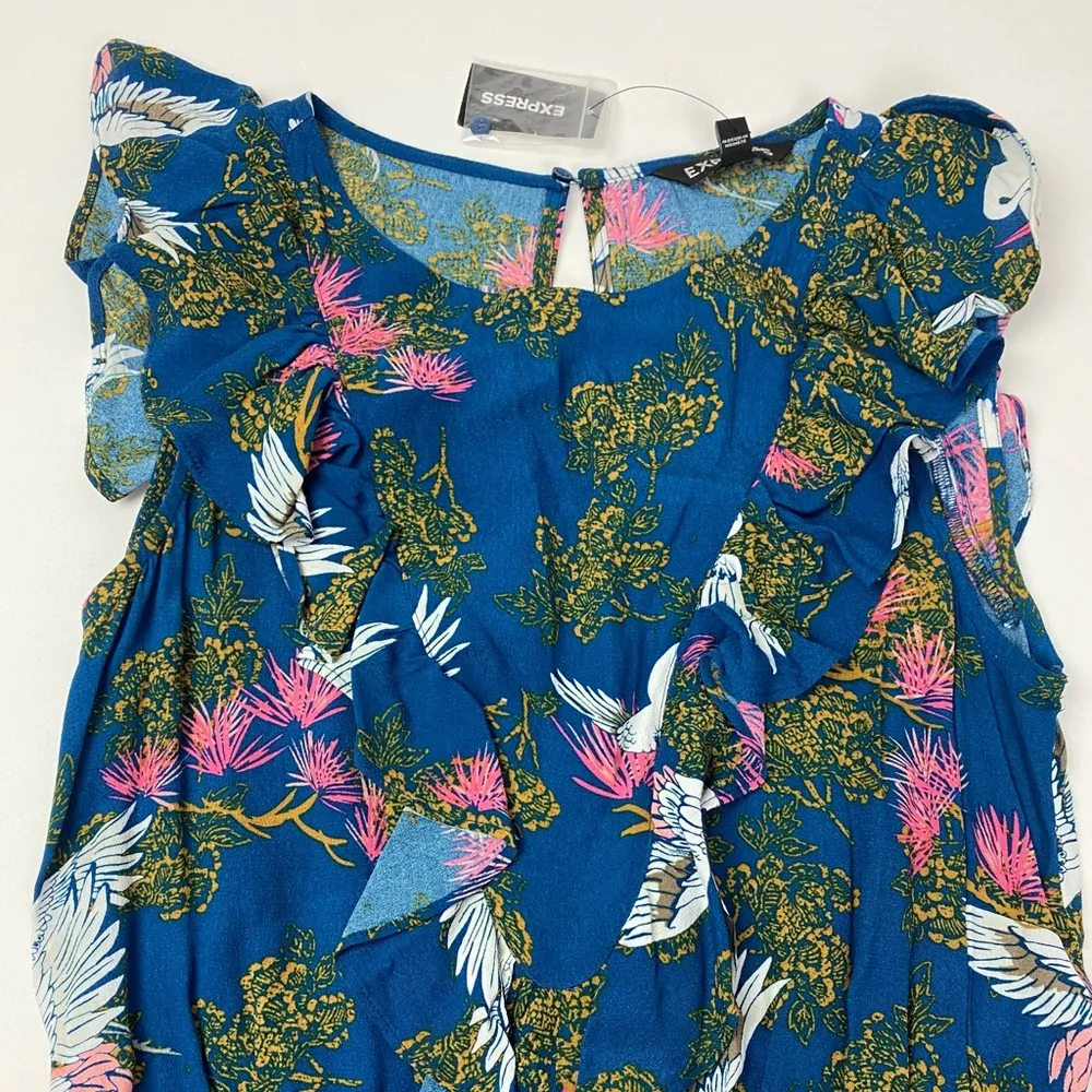 Express Bird Print Romper NWT Size XS Multicolor - Image 5