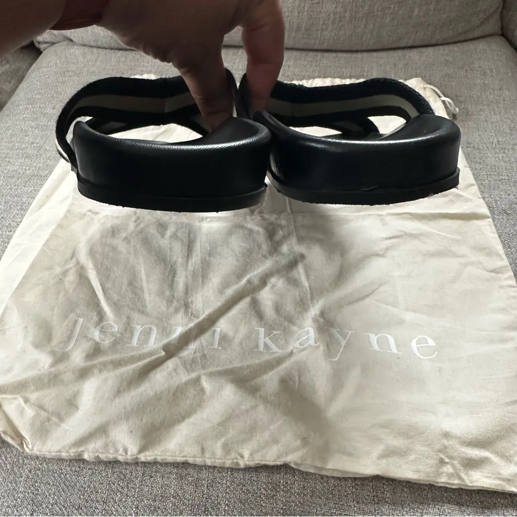 Jenni Kayne Cotton Crossover Sandal in a black and cream stripe Size 39 - Image 4