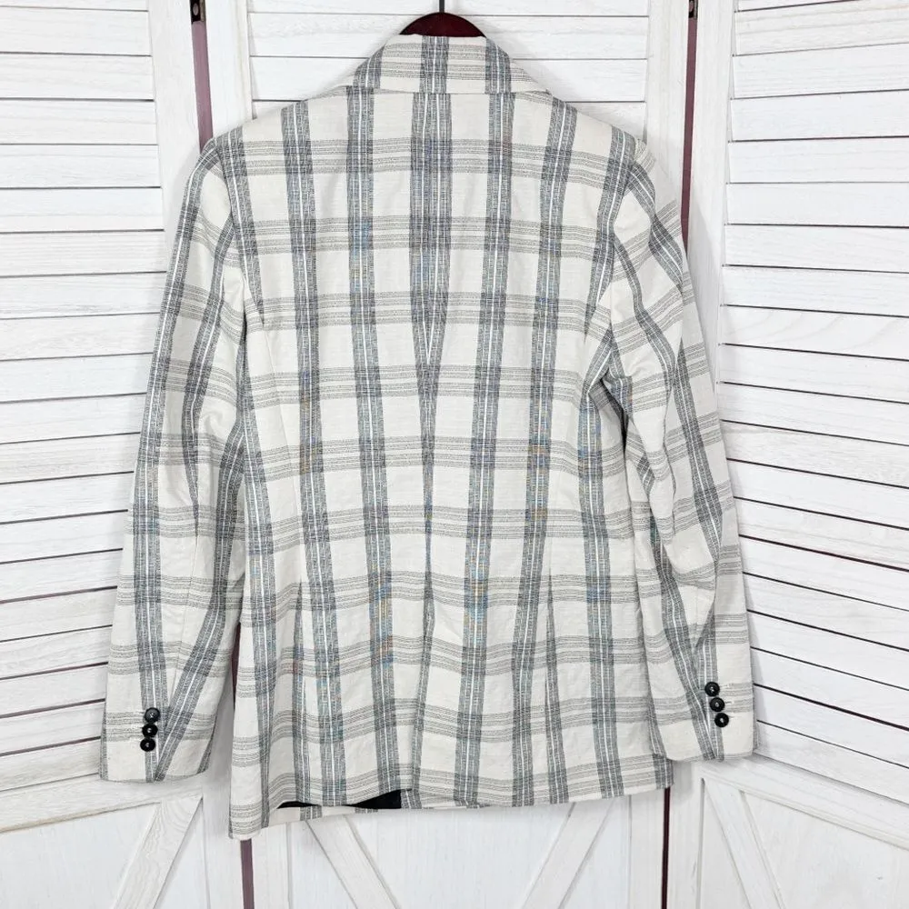 Zara Plaid Double Breasted Plaid Blazer‎ Jacket Cream Ecru Black Small - Image 12
