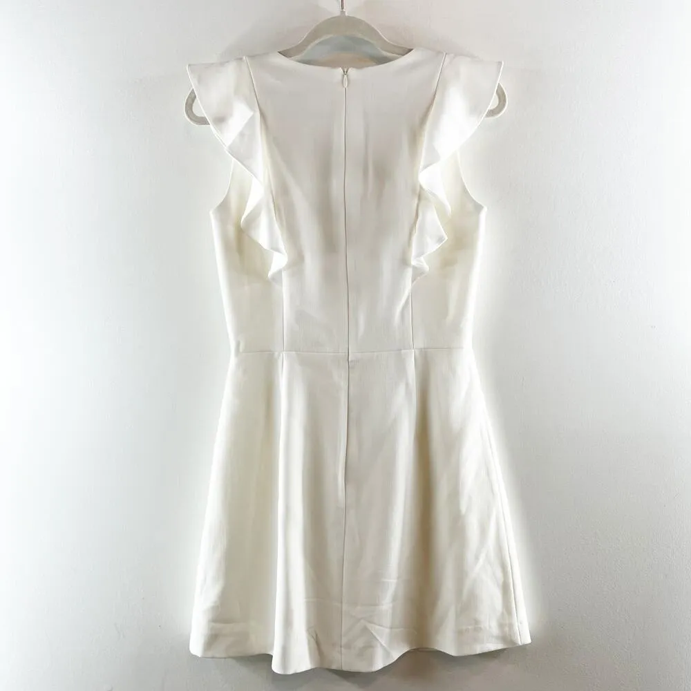 French Connection Whisper Ruffle V Neck Mini Dress White 6 - Image 4