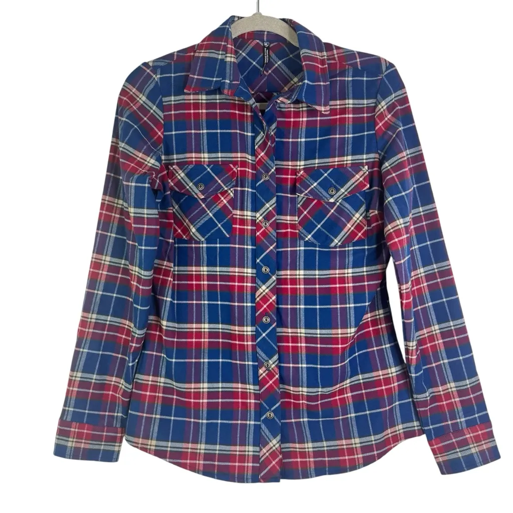 KUHL‎ Alina Flannel Button Shirt Long Sleeve Plaid Blue Red Women's SIZE Small S - Image 2