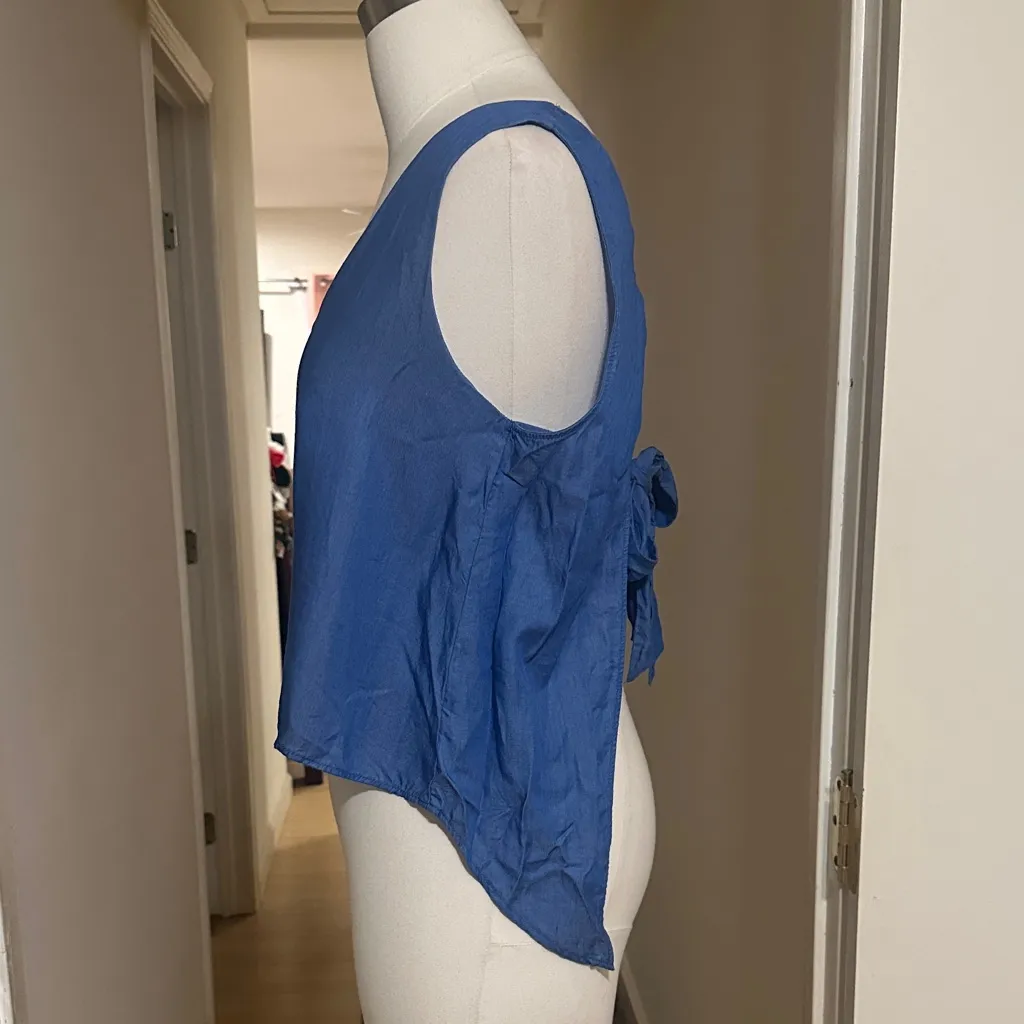 Zara Trafaluc Chambray Blue Tie Back Blouse - Image 3