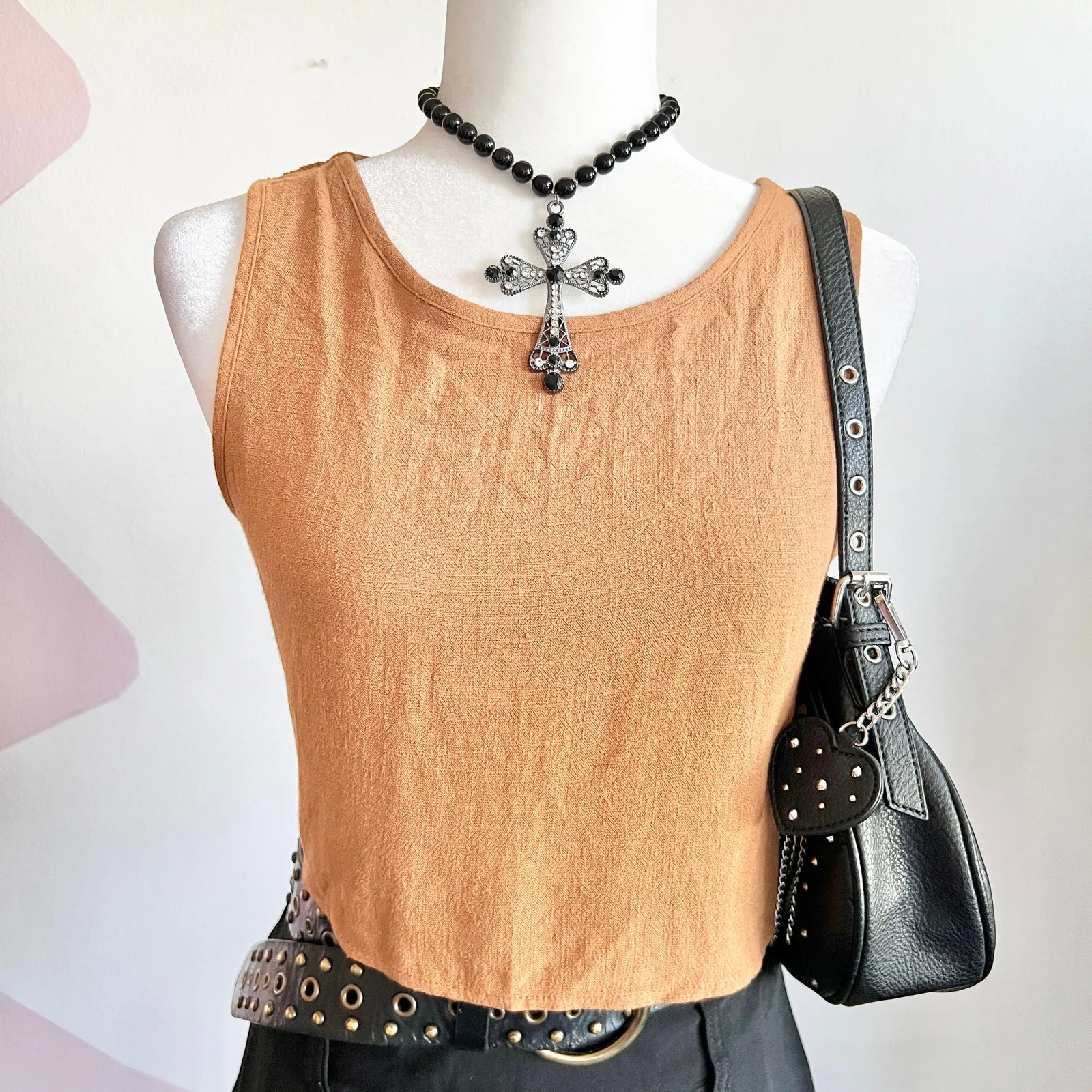 Brown Tank‎ Top, Clean Girl, Earthy, Minimalist, Model Off Duty, Small - Image 2