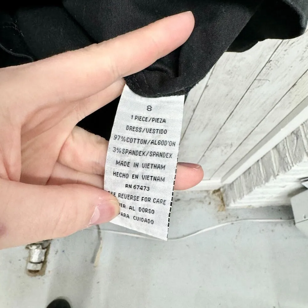 Danny & Nicole Black Sleeveless 8 Dress Embroidered Pink Flower Green Stem Mini - Image 3