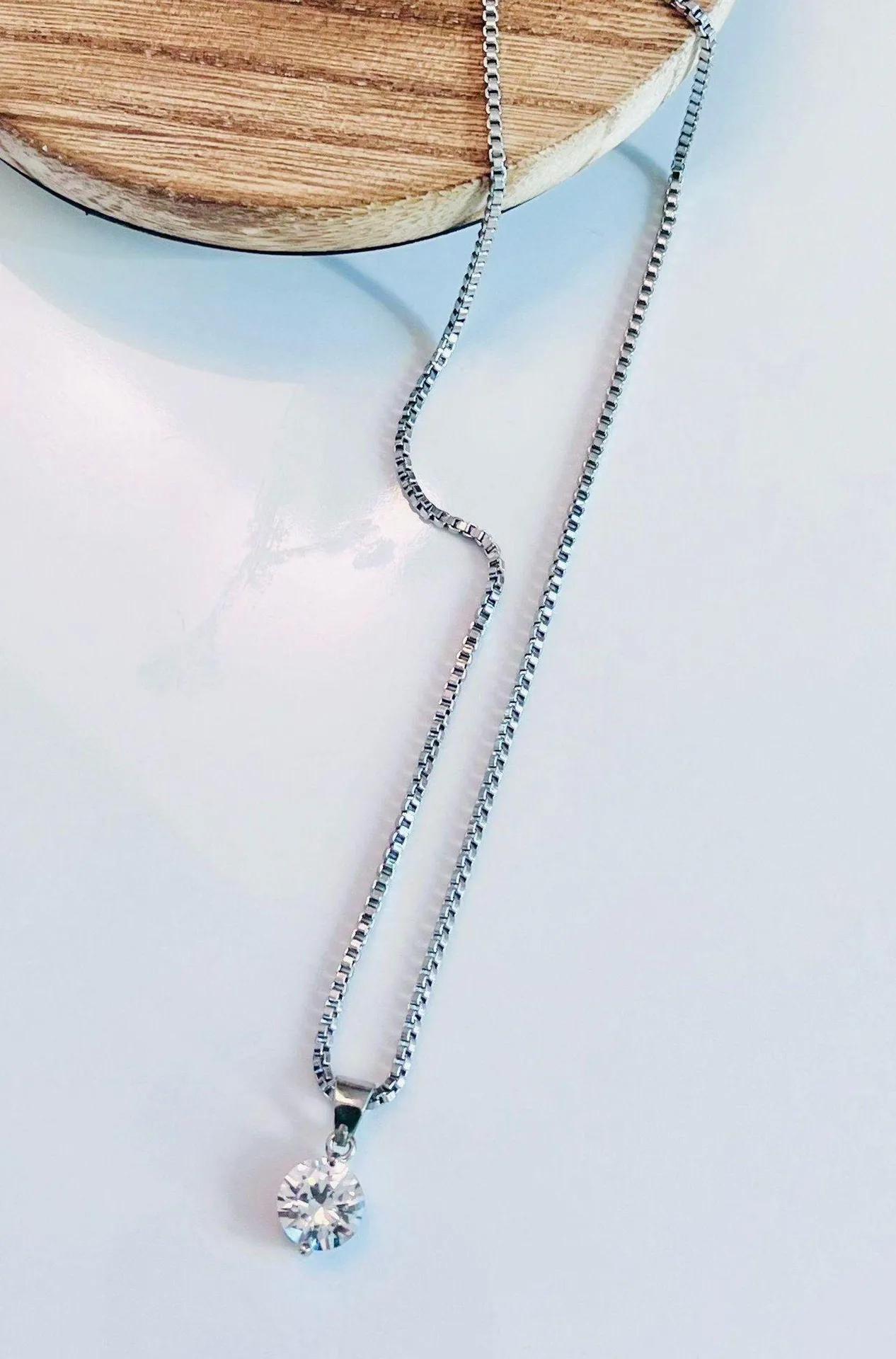 Dillard's Sterling Silver Solitaire Diamond On Silver Beaded Chain  - Image 2