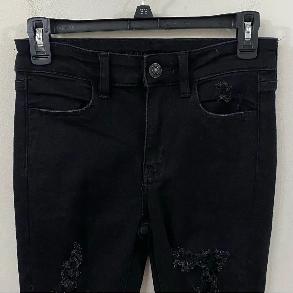 American Eagle Ne(X)t level stretch distressed hi-rise jeggings black size 4S - Image 3