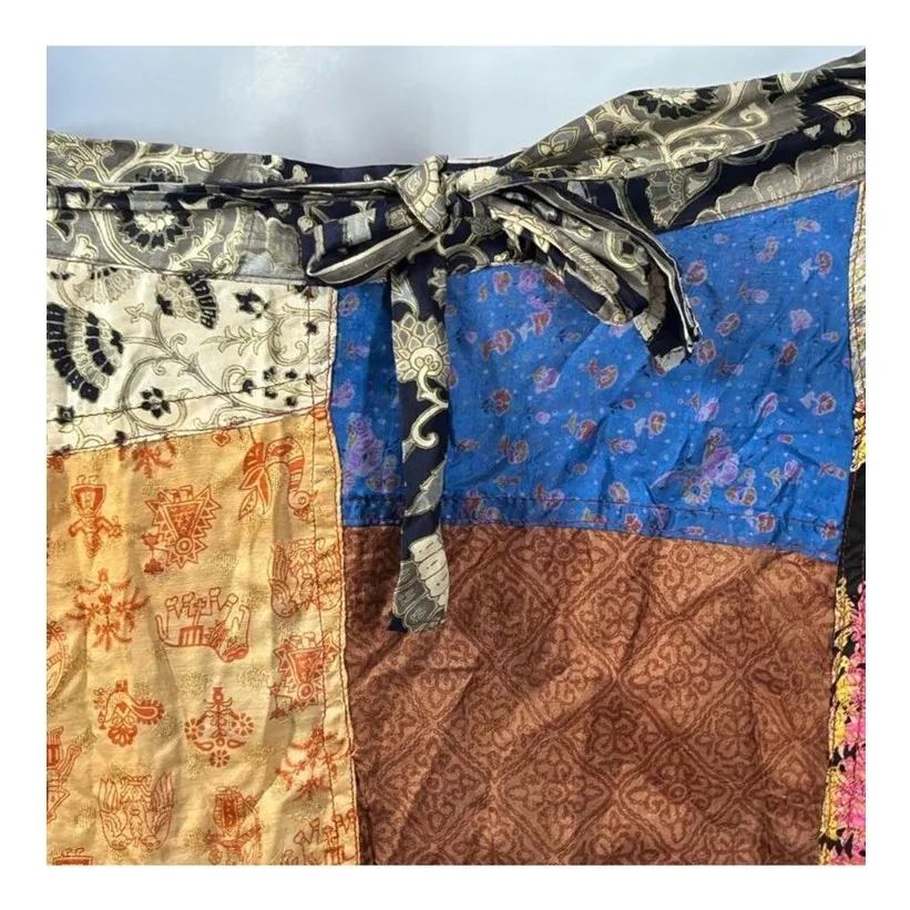 Zapata Collection Boho Patchwork Wrap Maxi Skirt Rayon Made in Nepal Pink Size undefined - Image 11