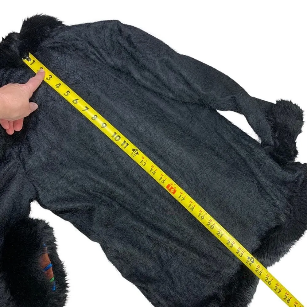 VINTAGE 1980's Designer Mako | Small | Faux Fur Trim Cardigan Blazer Jacket Knit Black - Image 7