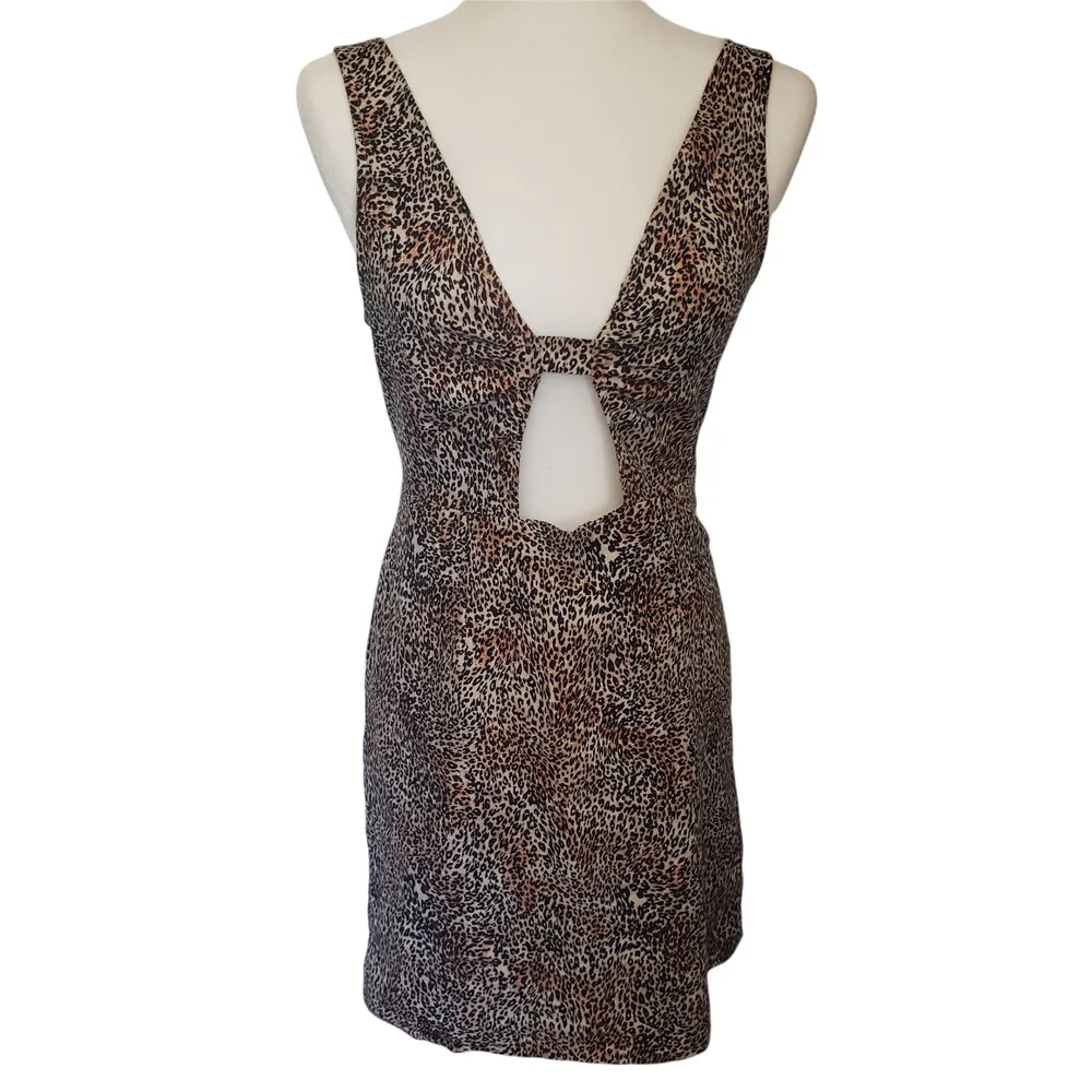 Urban Outfitters Sweet Tooth Womens Dress Size XS Cheetah Linen Mini Cut Out - Image 2