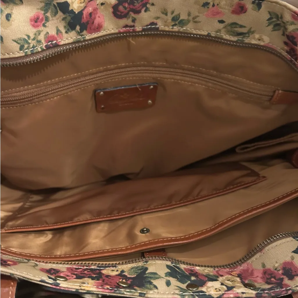 Patricia Nash Antique Rose Coated Linen Canvas Ria Tote Leather trim - Image 13