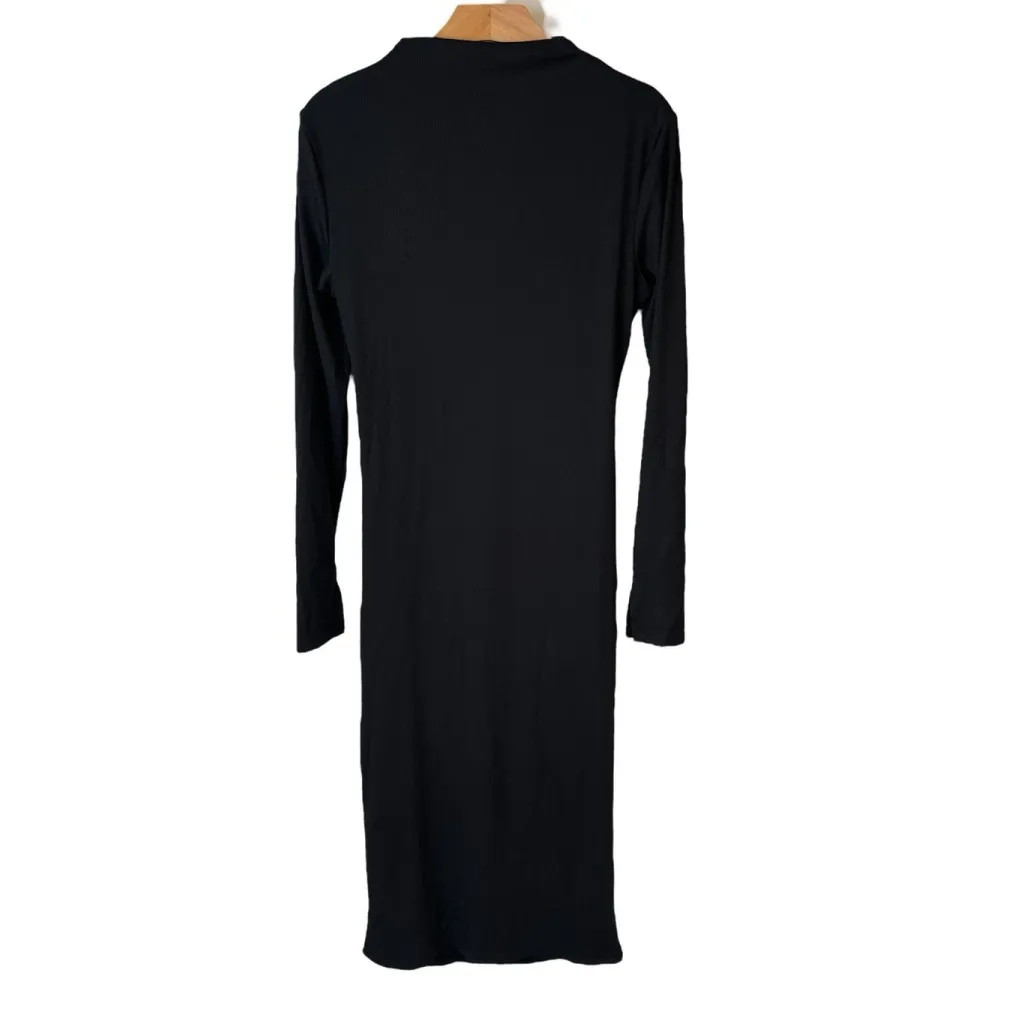 Cider Body Con Dress Womens Size L Black Ribbed Long Sleeve Midi Round Neck NWT - Image 13