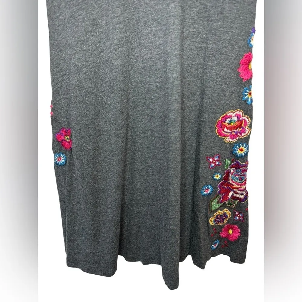Johnny Was Embroidered Floral Twist Front Dress Size S Grey - Image 4