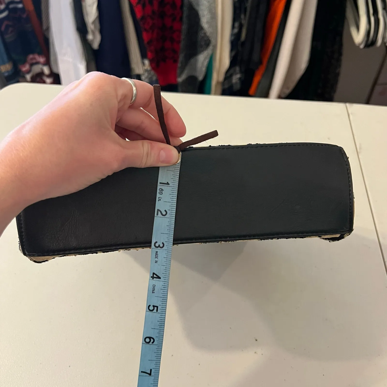 Vintage 90s Black Leather Victorian Tapestry Beaded Top Handle Small Bag - Image 11